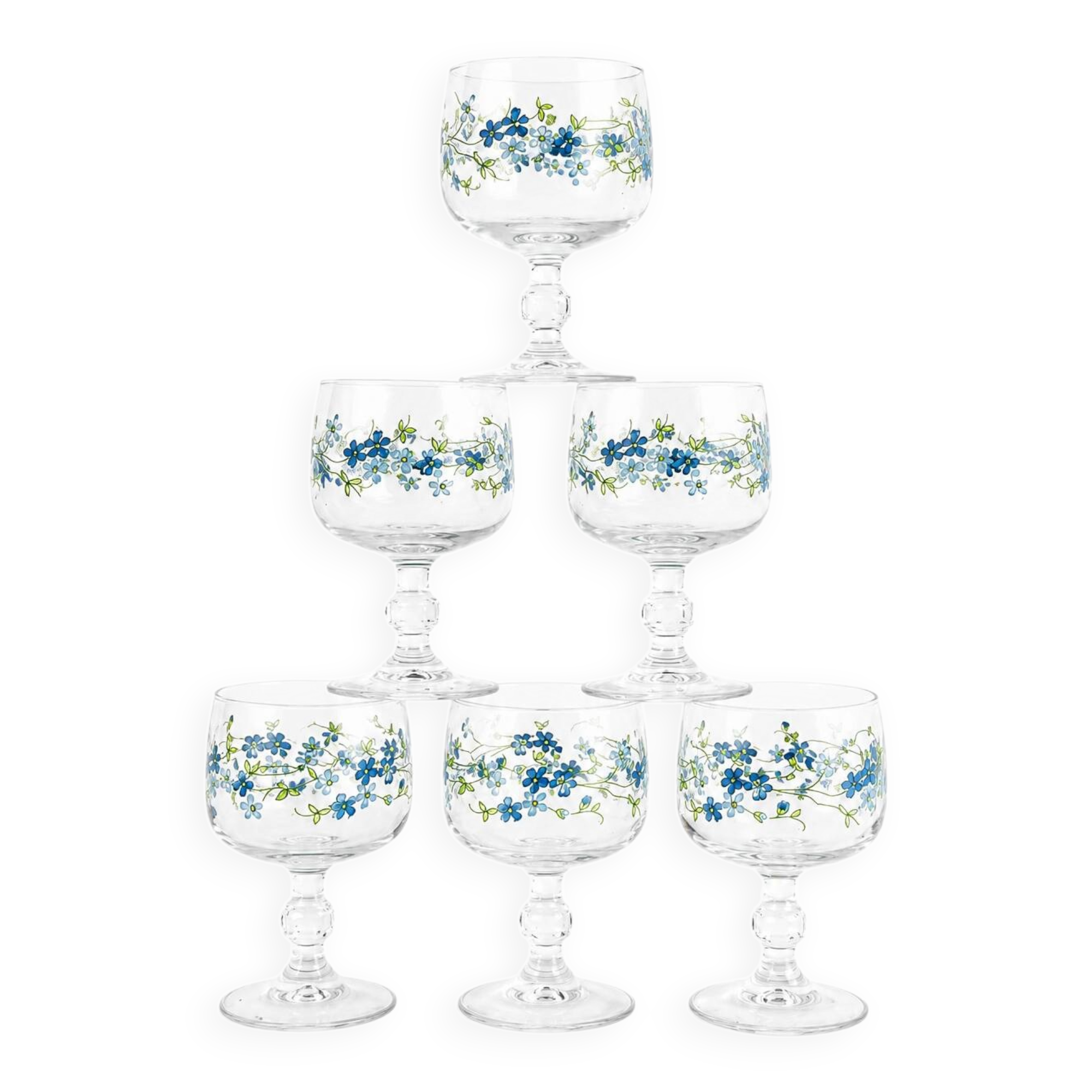 Set of 6 Arcopal Veronica Myosotis wine glasses