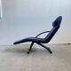 1980s Designer Lounge Chair in black fabric and blue Alcantara cover