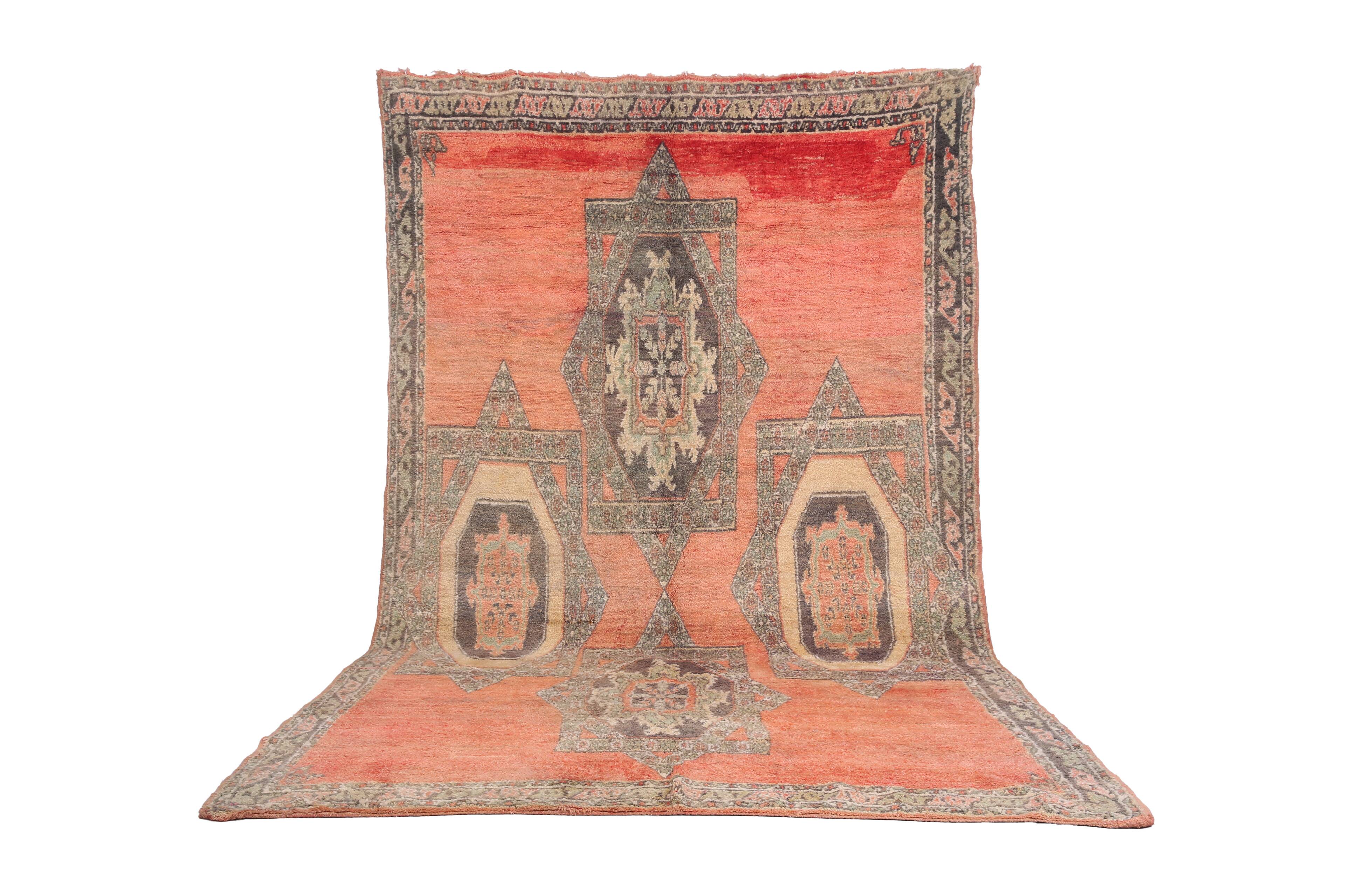 Vintage Handmade Moroccan Rug 213 x 363 cm - Peach Moroccan Rug Berber