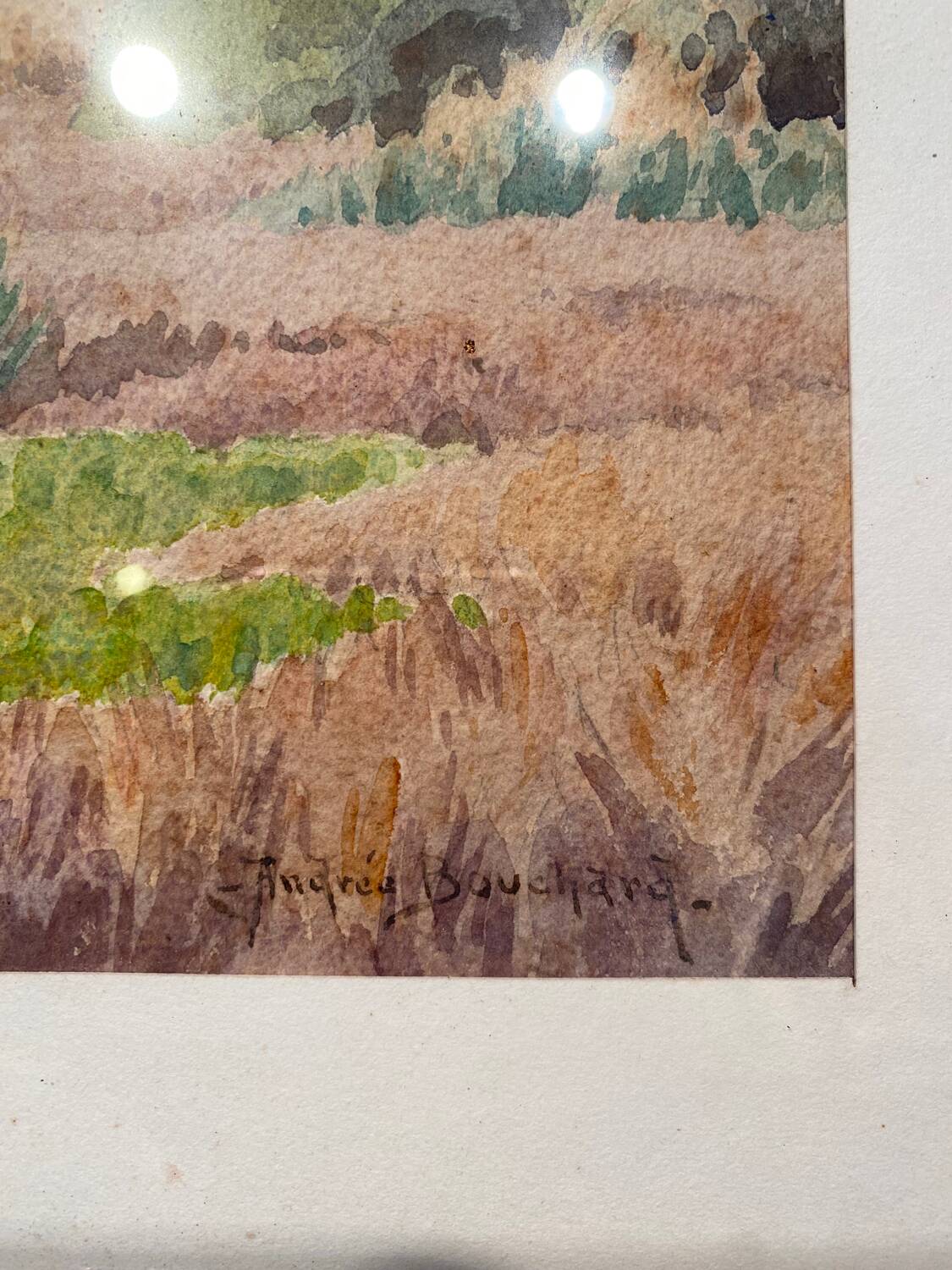 Old painting, landscape signed Andrée Bouchard 20th century