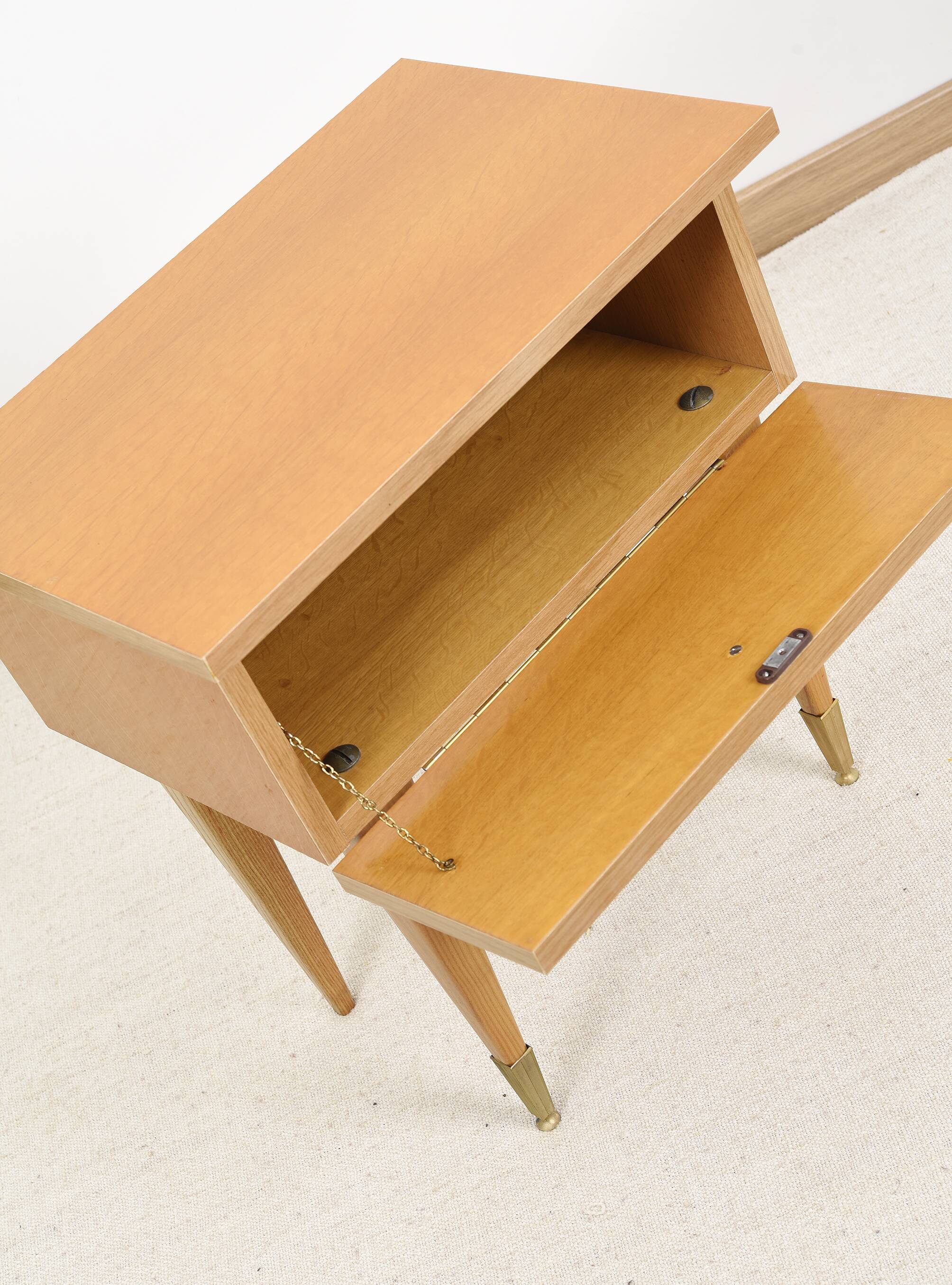 Vintage bedside table in blond oak
