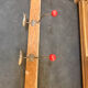 school coat rack / changing room with 10 red ball hooks