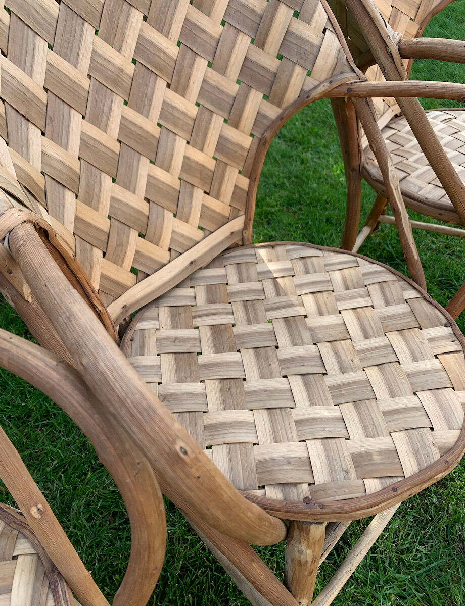 Trio of braided chestnut chairs