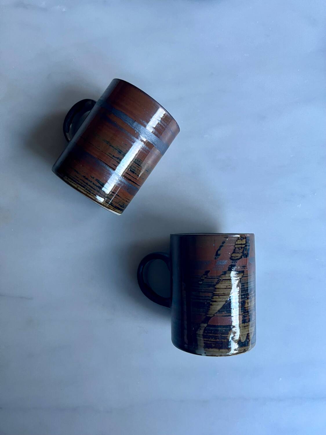 Vintage rustic stoneware coffee set – 6 cups + 6 saucers