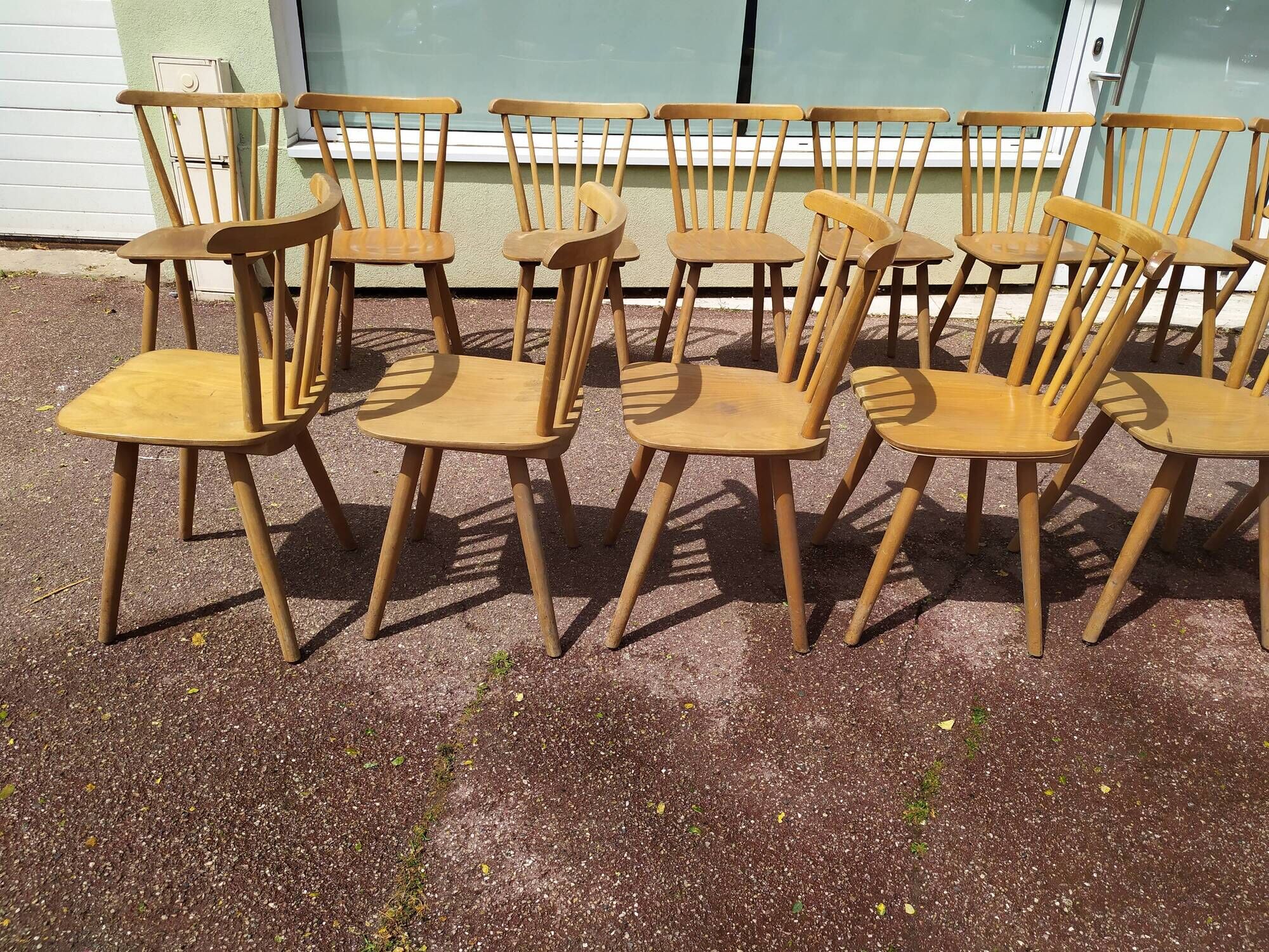 Set of 18 wooden bistro chairs - vintage - year 50 - 60