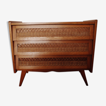 Chest of drawers wood and rattan