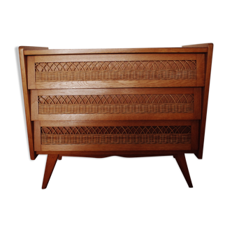 Chest of drawers wood and rattan