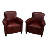Pair of Small Club Armchairs in Sheepskin - Reproduction