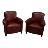 Pair of Small Club Armchairs in Sheepskin - Reproduction
