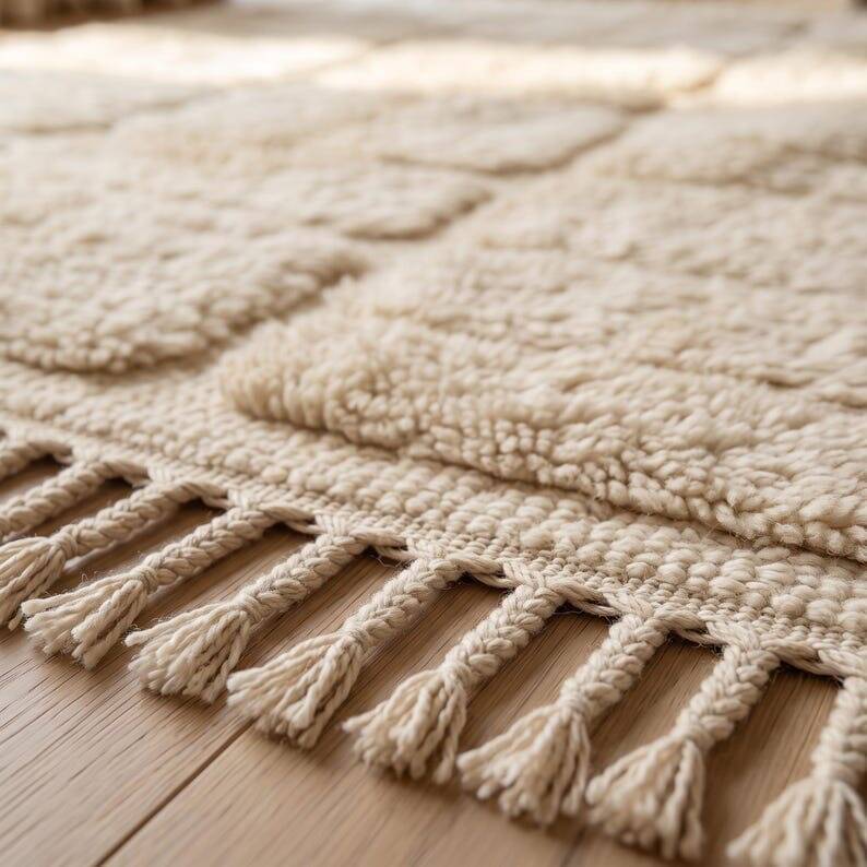 Handmade traditional Berber rug white 2/3 m