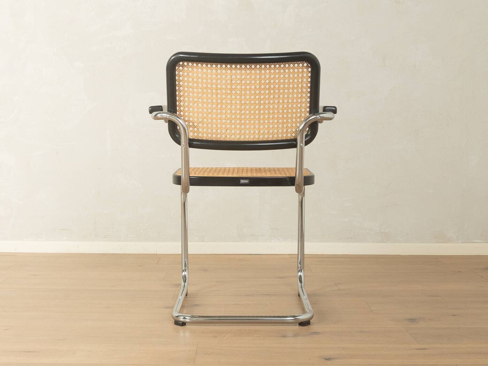 Thonet | Marcel Breuer cantilever chair, Bauhaus era, chrome and Vienna cane, black wood frame
