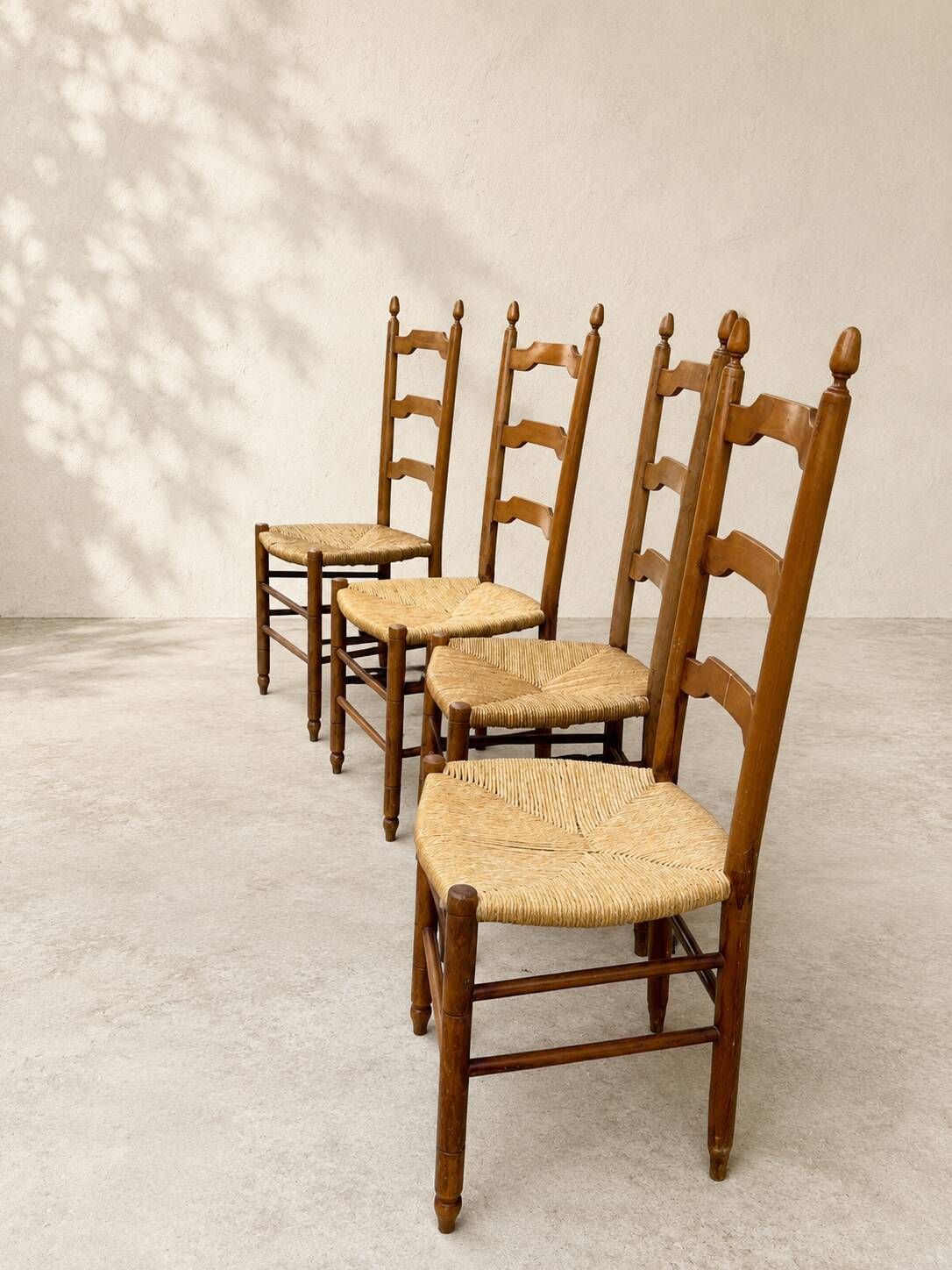 Set of 4 rustic straw chairs in solid wood – France, 1950s-19