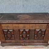 Renaissance gothic style chest in solid oak around 1880