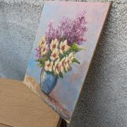 Bouquet of flowers, oil on cardboard