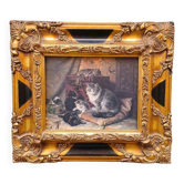 Tableau chatons avec cadre ancien