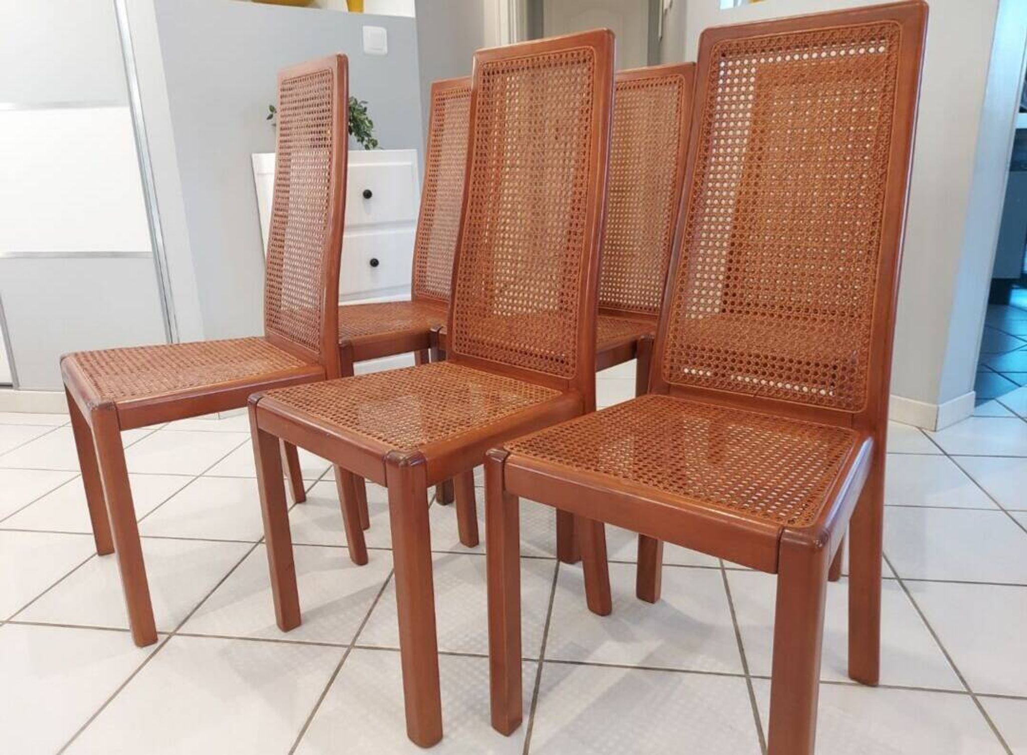 Set of 6 cane chairs, vintage Italian design, 1970s