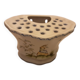 Handmade signed moustier pottery bouquet holder
