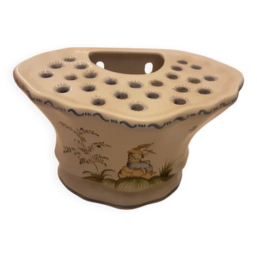 Handmade signed moustier pottery bouquet holder