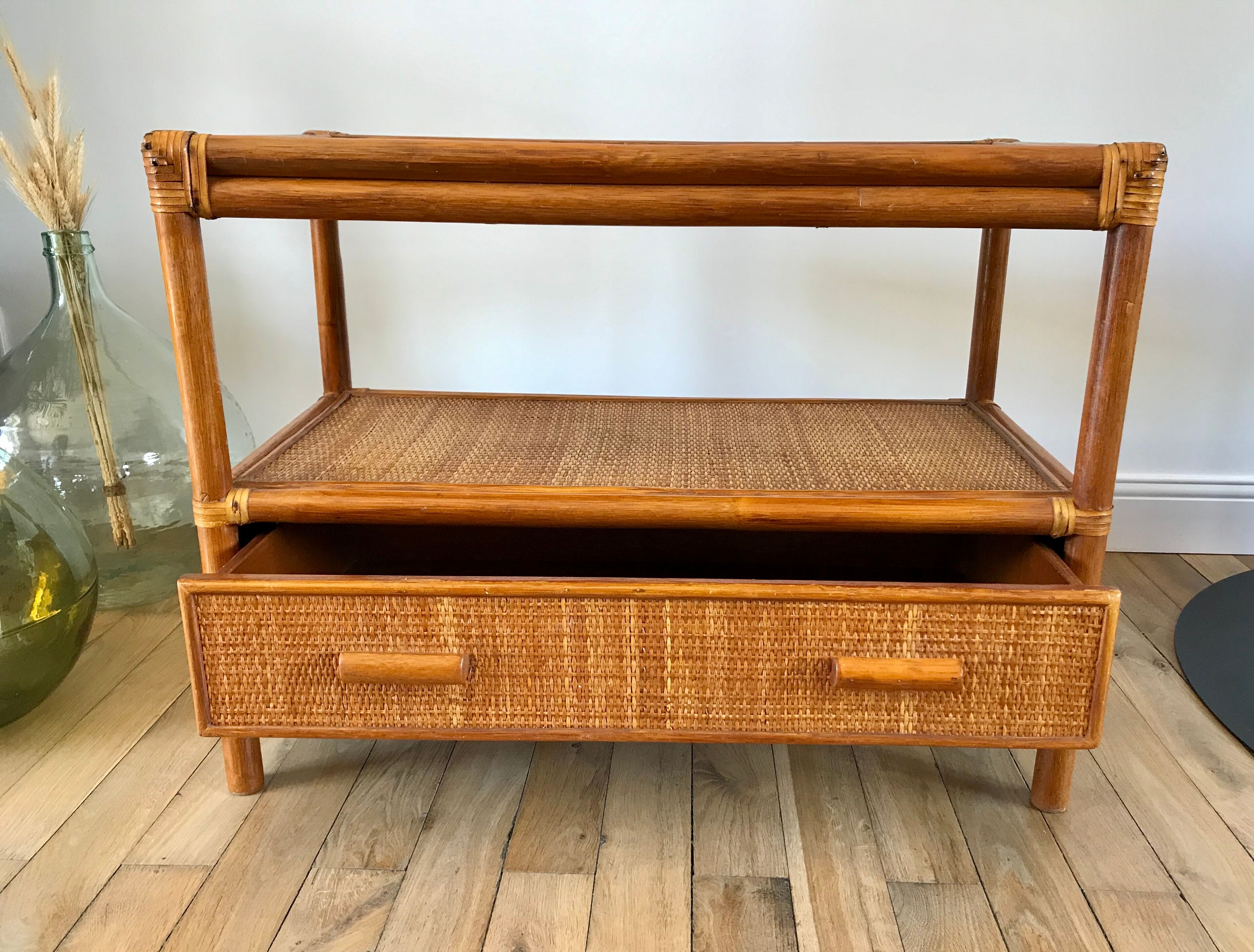 Rattan coffee table and cannage 60s