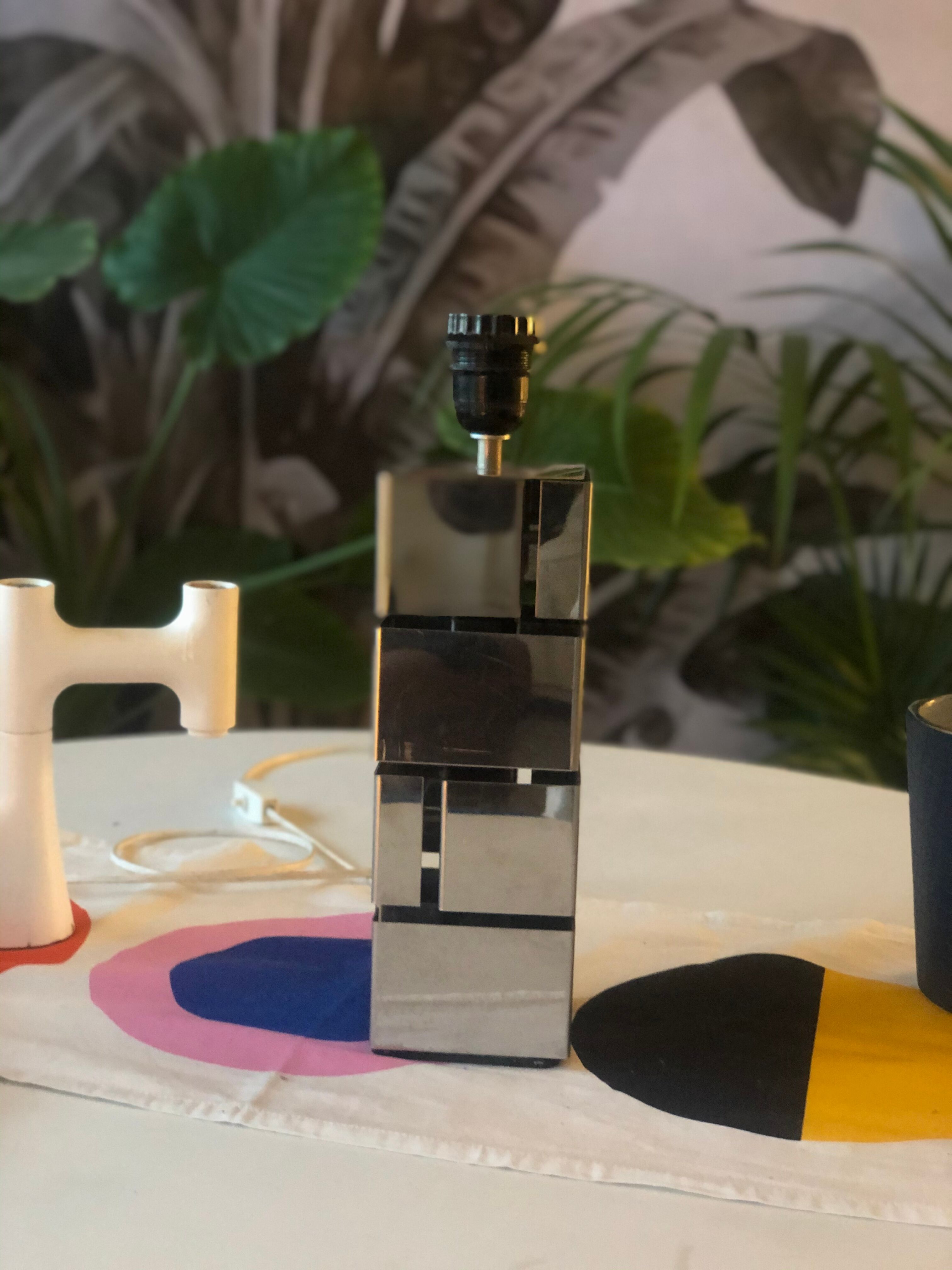 Modernist cubist Building table lamp by Curtis Jere