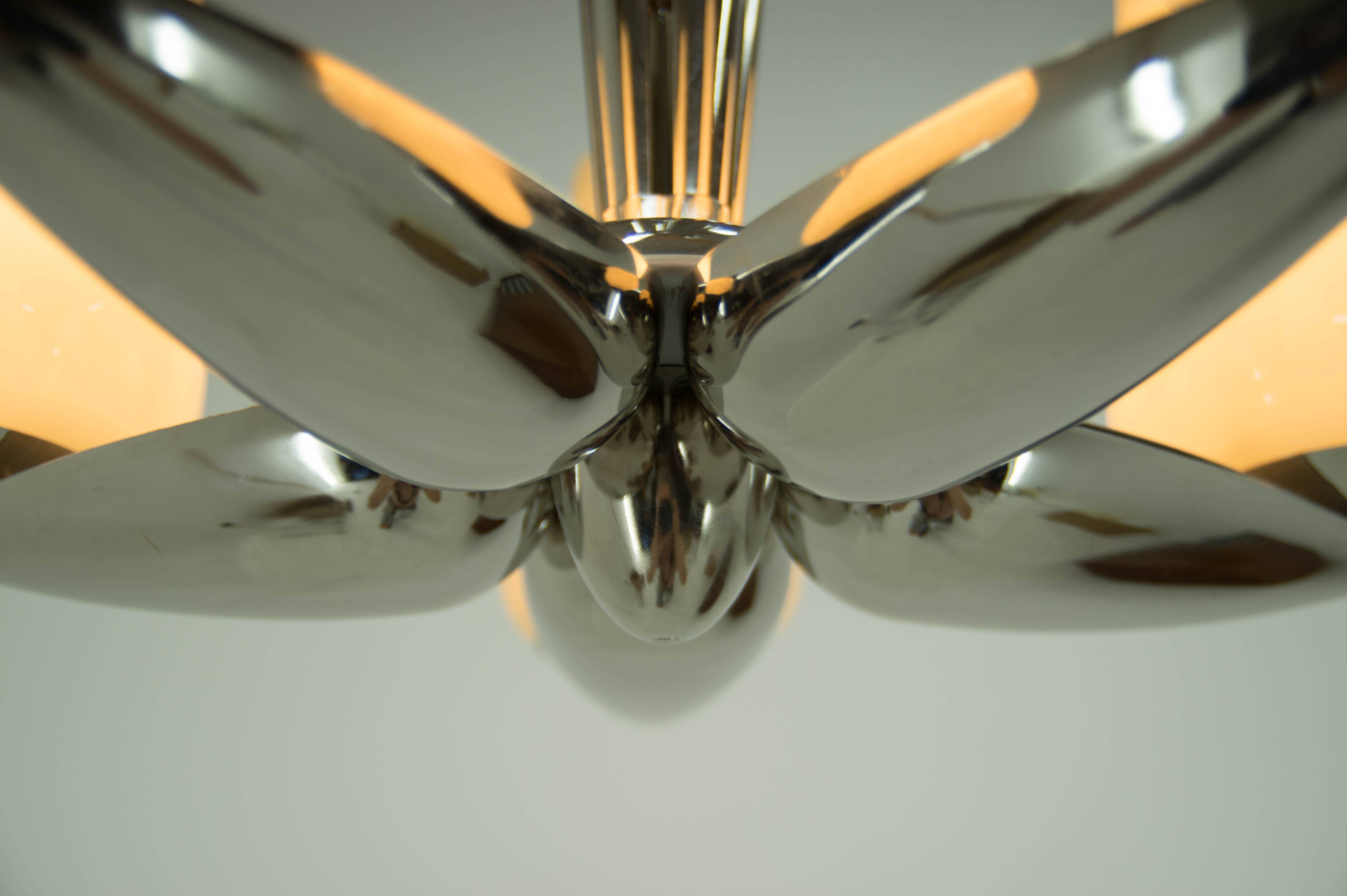 Rare Nickel-Plated Chandelier by Drukov, 1940s