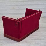 1970s, Danish drop arm "Spanish" sofa, original condition, cherry red furniture velour.