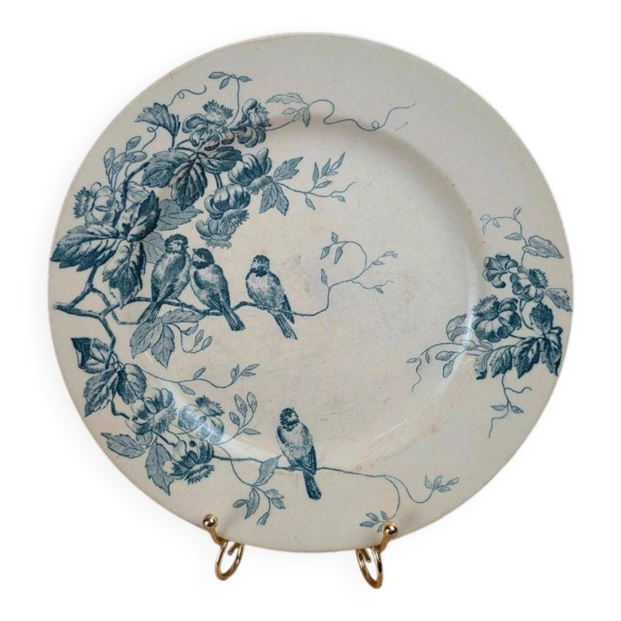 Antique plate Terre de Fer Le Bûcheron Paris – Blue bird decoration