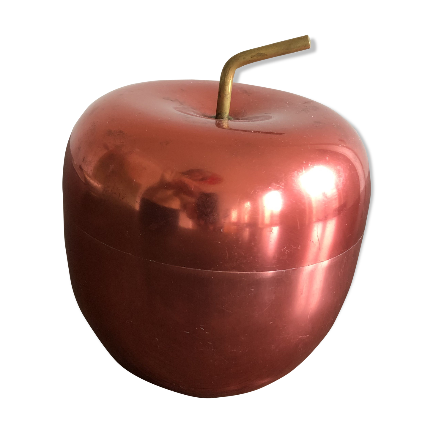 Red Mela ice bucket with ettore Sottsass brushed brass stem, 1950s