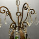 Italian 5-Light Tole Chandelier with Green & Amber Murano Glass Drops,