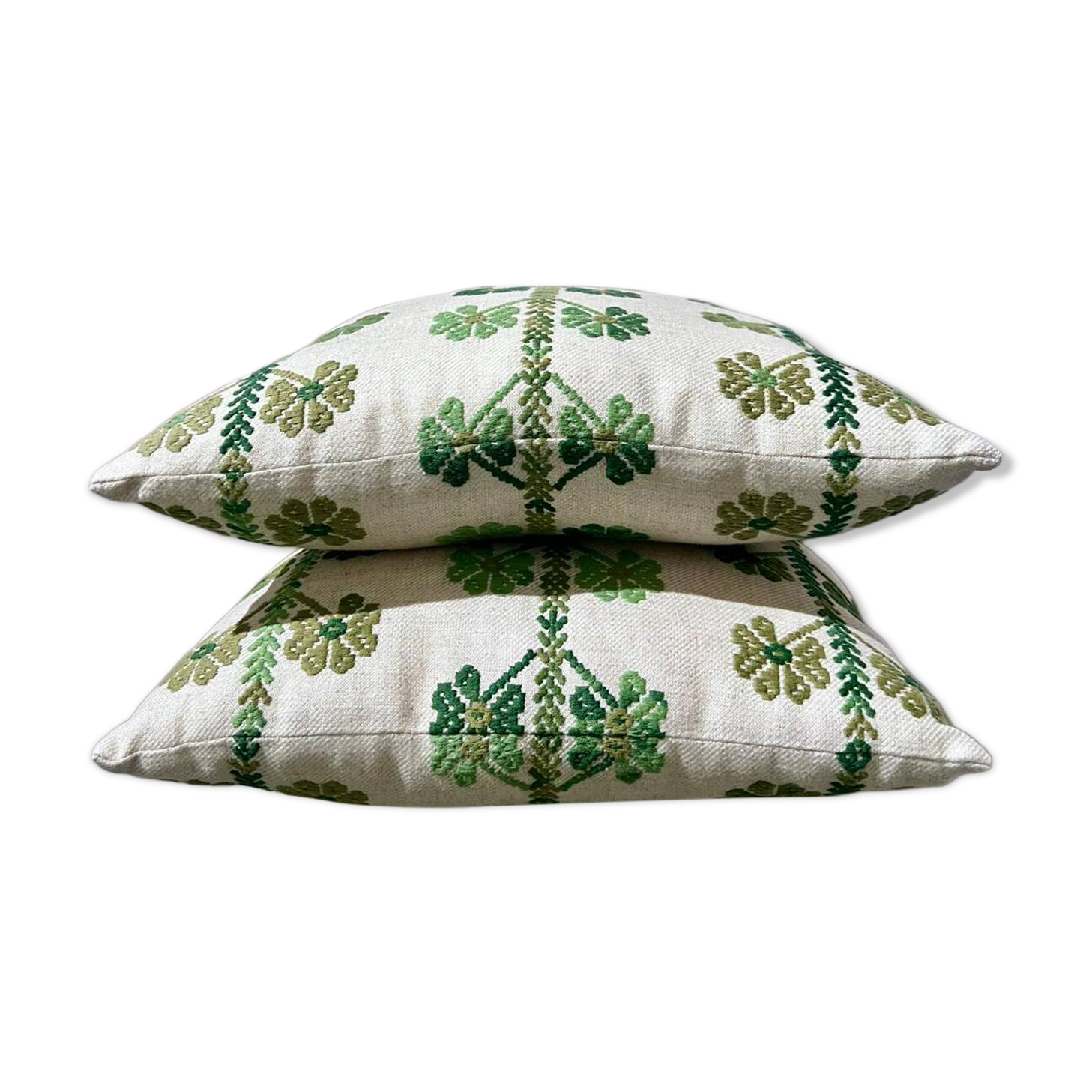 Custom cushions with green clover patterns.
