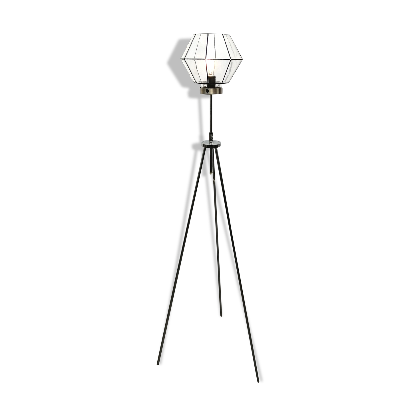 Lampadaire trépied et globe en verre octogonale Kaoyi