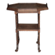 Vintage turned wood dessert trolley, wheeled table with removable top.