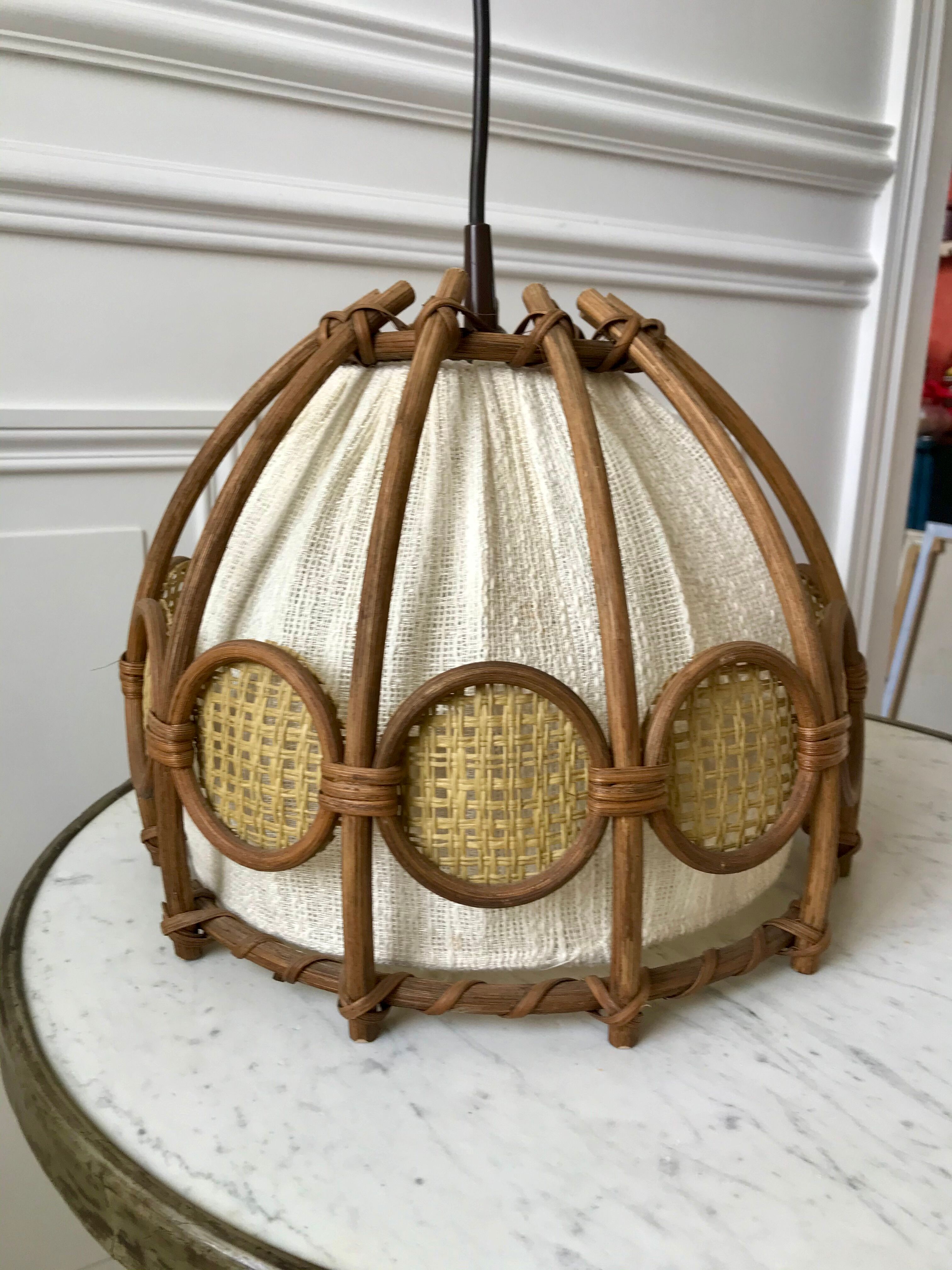 Scandinavian suspension in rattan canvas and canning 60s-70s