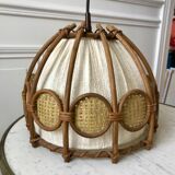 Suspension scandinave en rotin toile et cannage années 60-70
