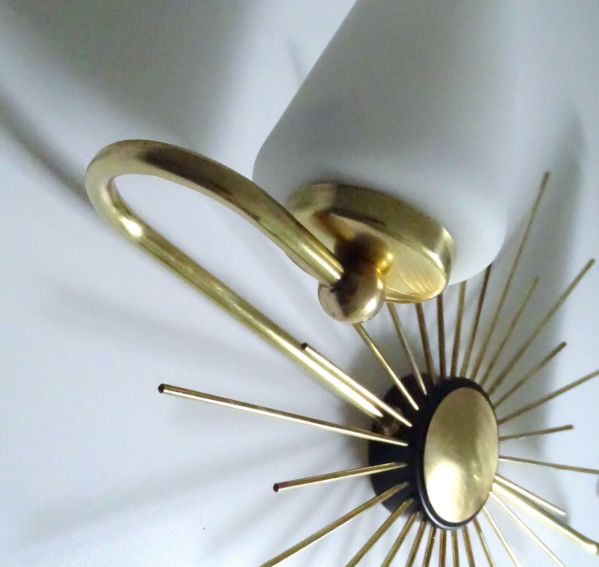 Pair of vintage sconces, sun, glass and brass, 60s
