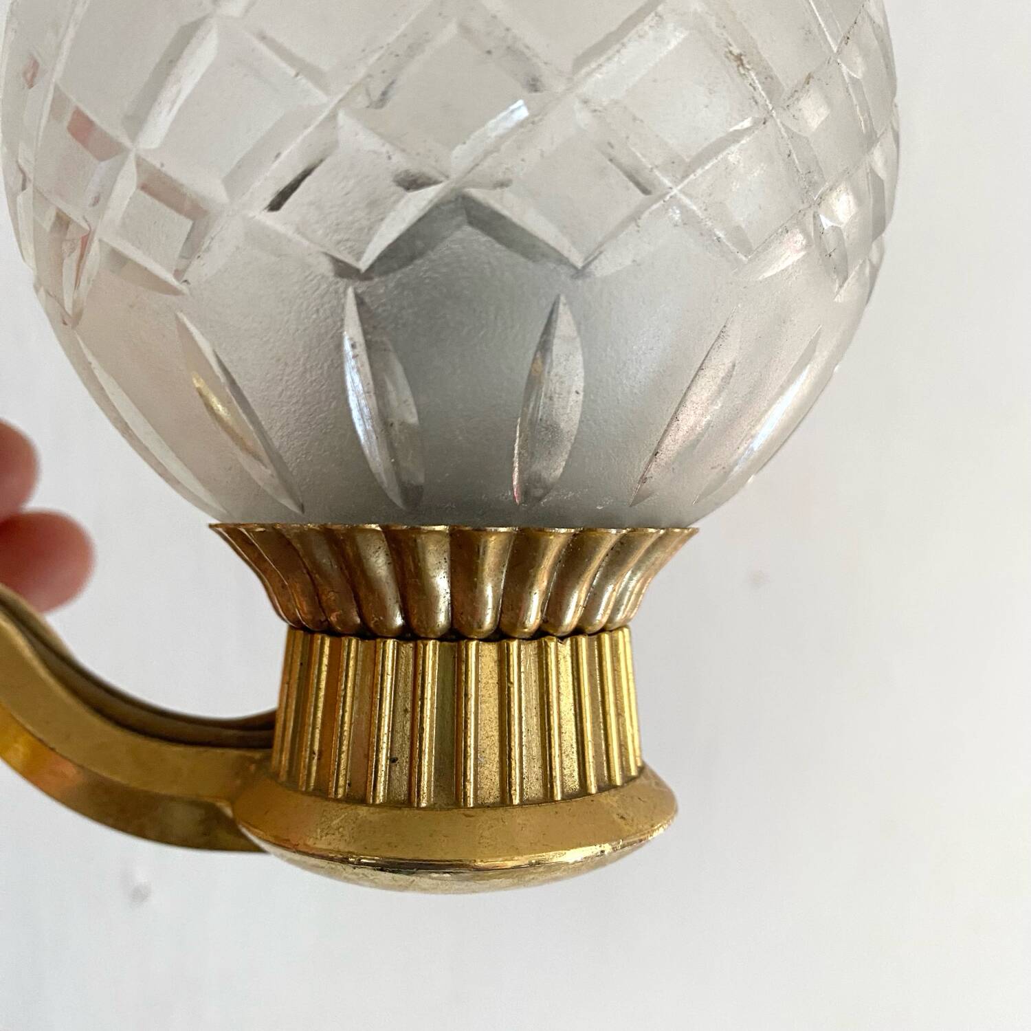 Pair of retro gold and glass tulip wall lights