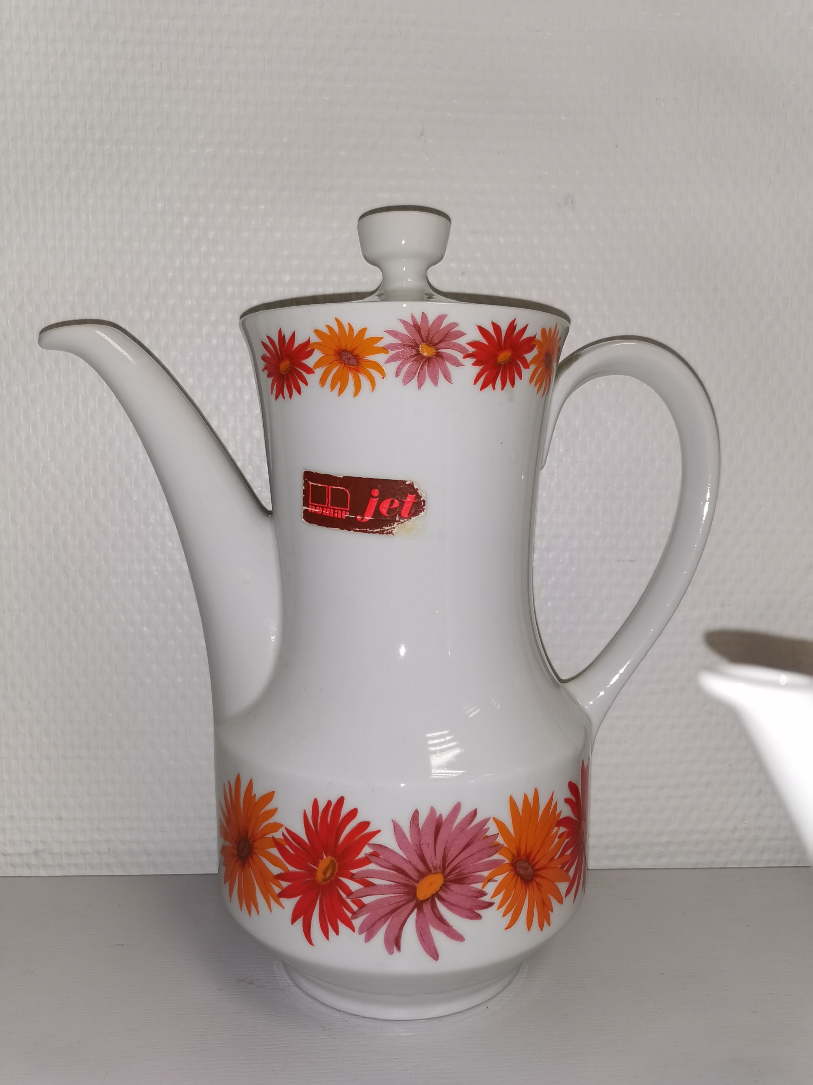 Lot de 3 cafetières théières vintage motif orange en porcelaine