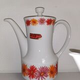 set of 3 Vintage Teapot Coffee Makers Orange Porcelain Pattern
