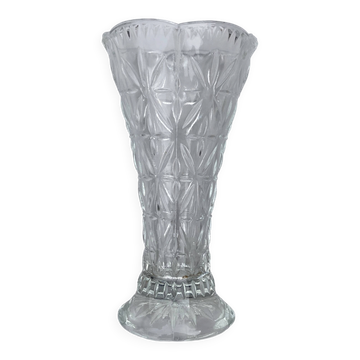 Vase en verre moulé vintage années 60-70, décor géométrique