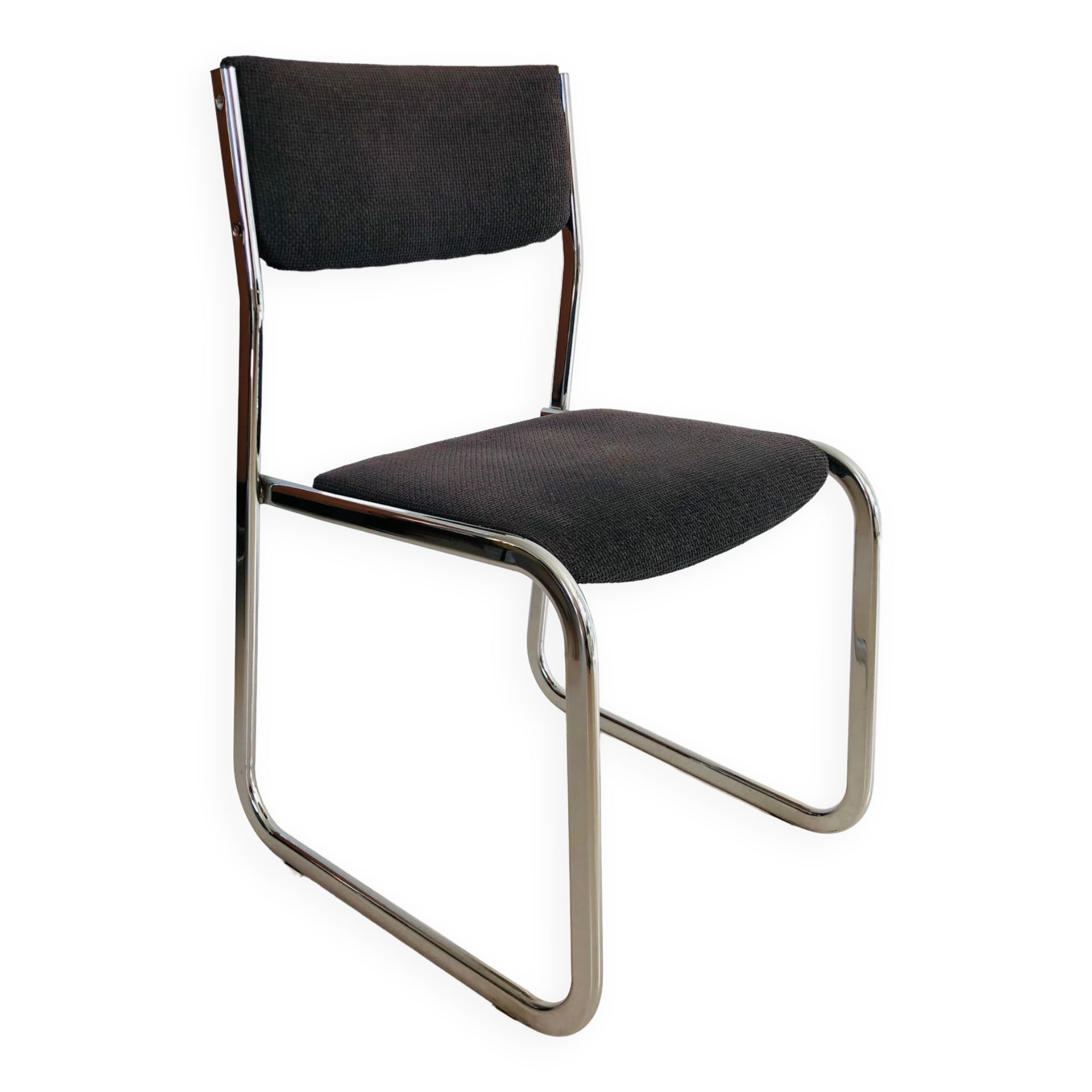 Chrome chair in gray fabric, Italy 1970s