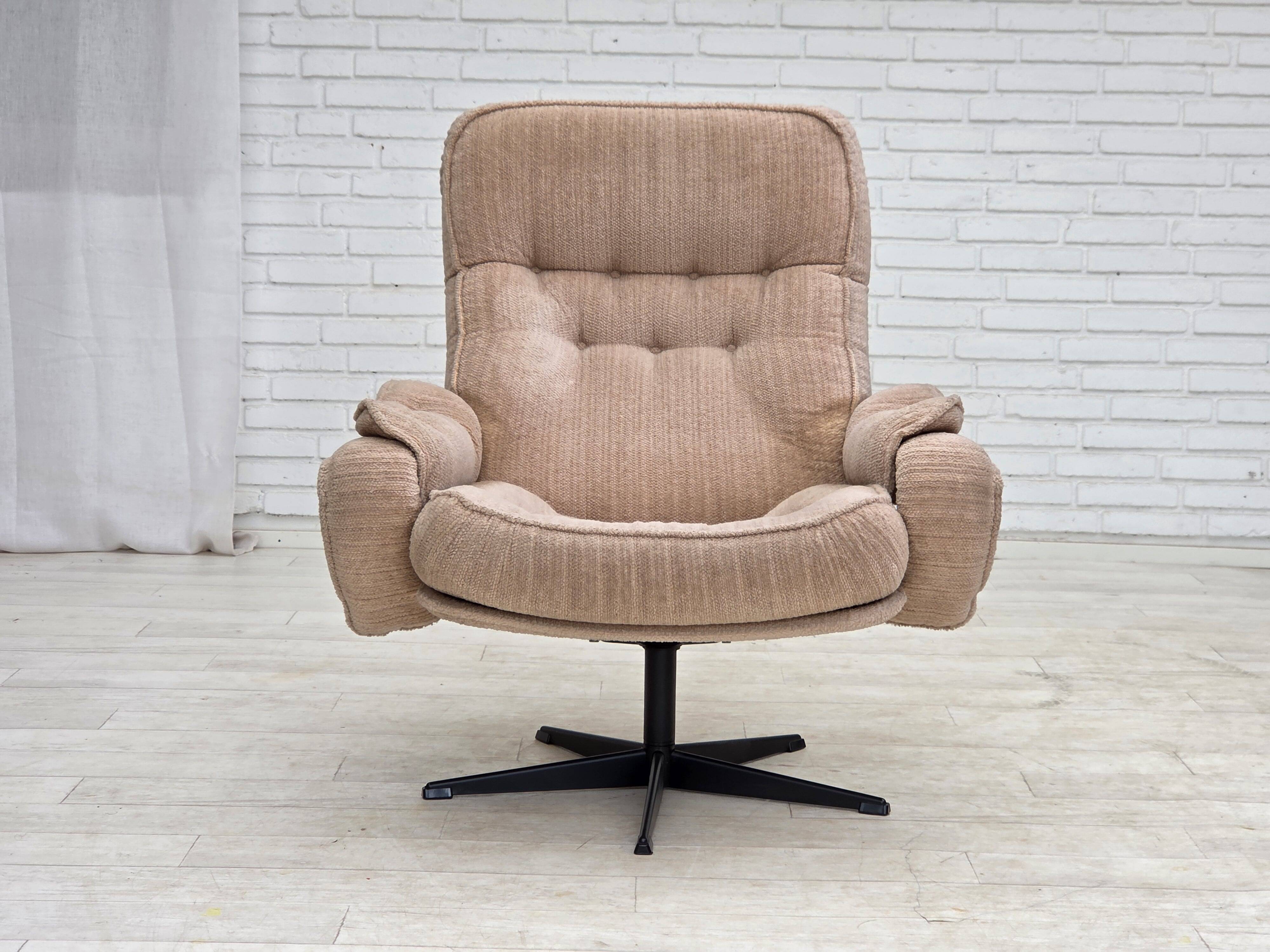 1970s, Danish swivel armchair, beige furniture fabric.