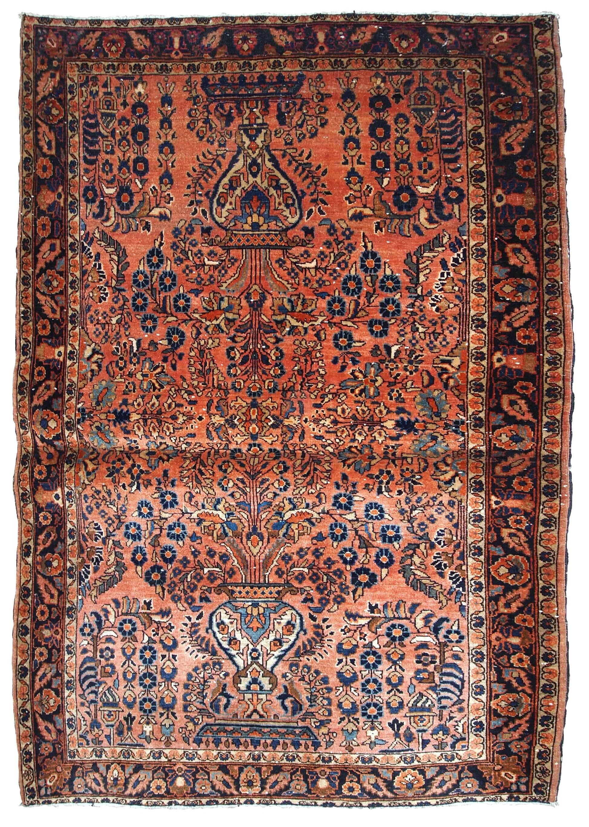 Handmade antique Persian Sarouk rug 109cm x 164cm 1920s - 1B747