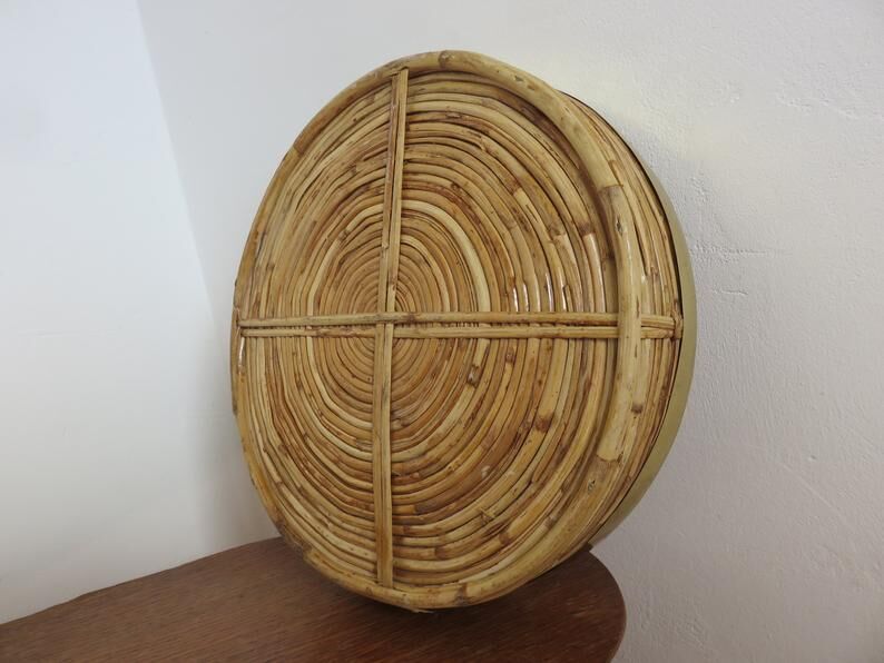 Round basket rattan and brass 60s 70s