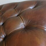Chesterfield brown tufted leather pouffe ottoman