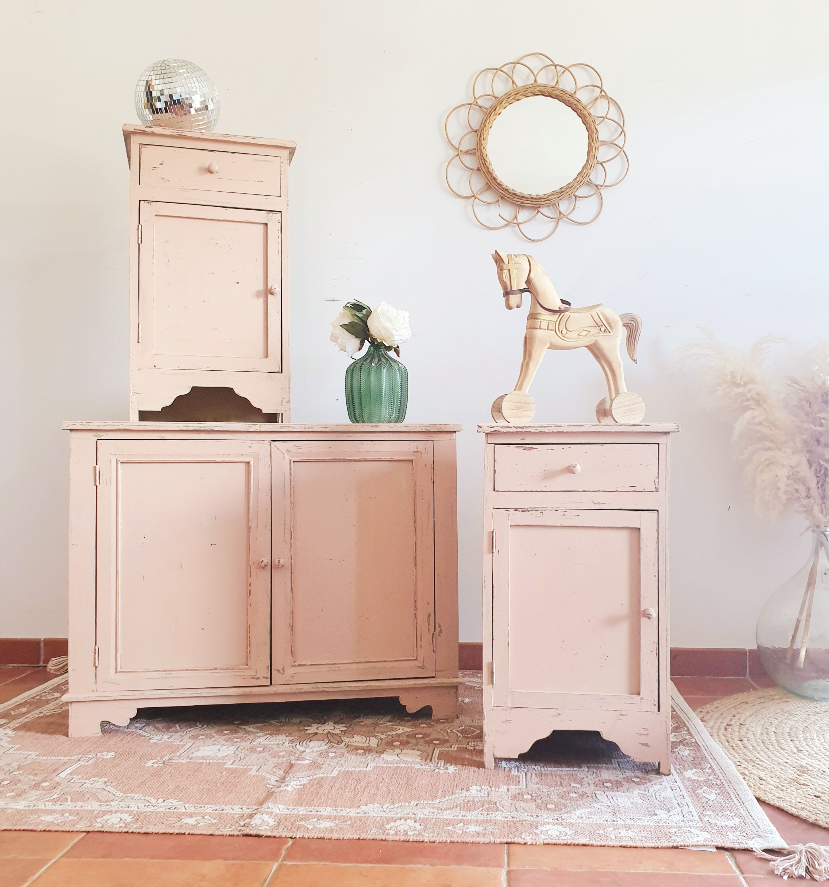 Chest of drawers and 2 bedside tables for children's room