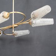 Vintage brass chandelier, moulded glass tulip lampday, circa 1950