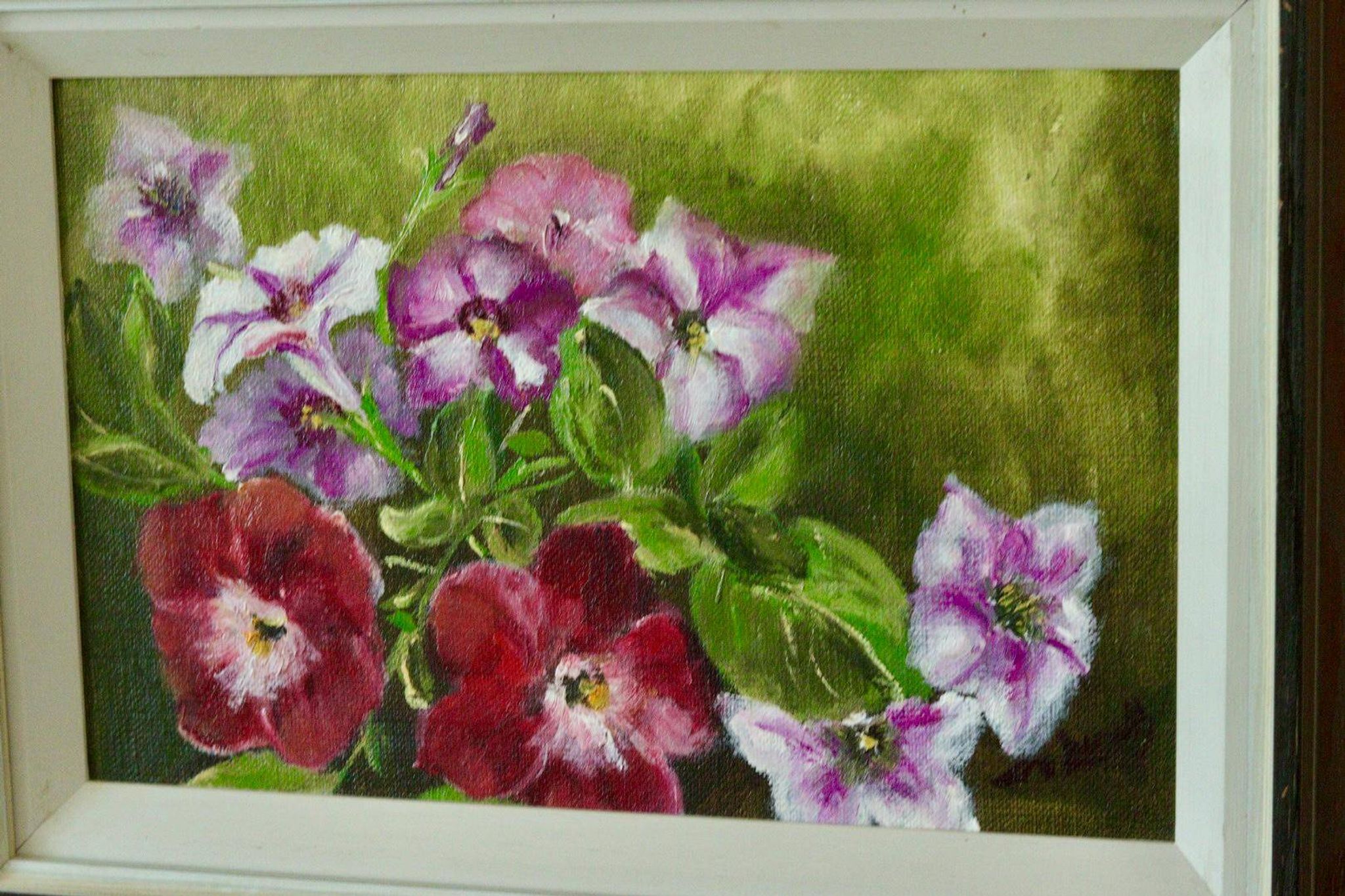 Huile sur toile encadrée « Fleurs », Suède milieu XXème