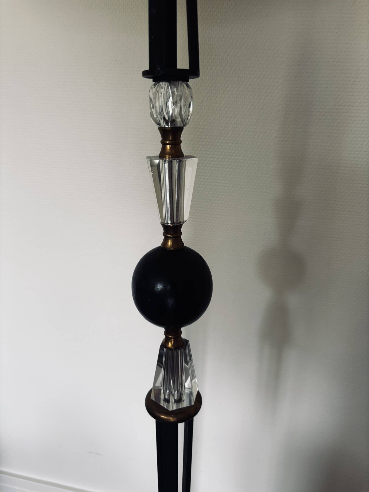 1950s floor lamp - wrought iron, gilded brass, and Sèvres crystal