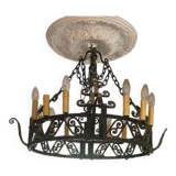 Crown chandelier ceiling light with art deco suspension 1930 in wrought iron