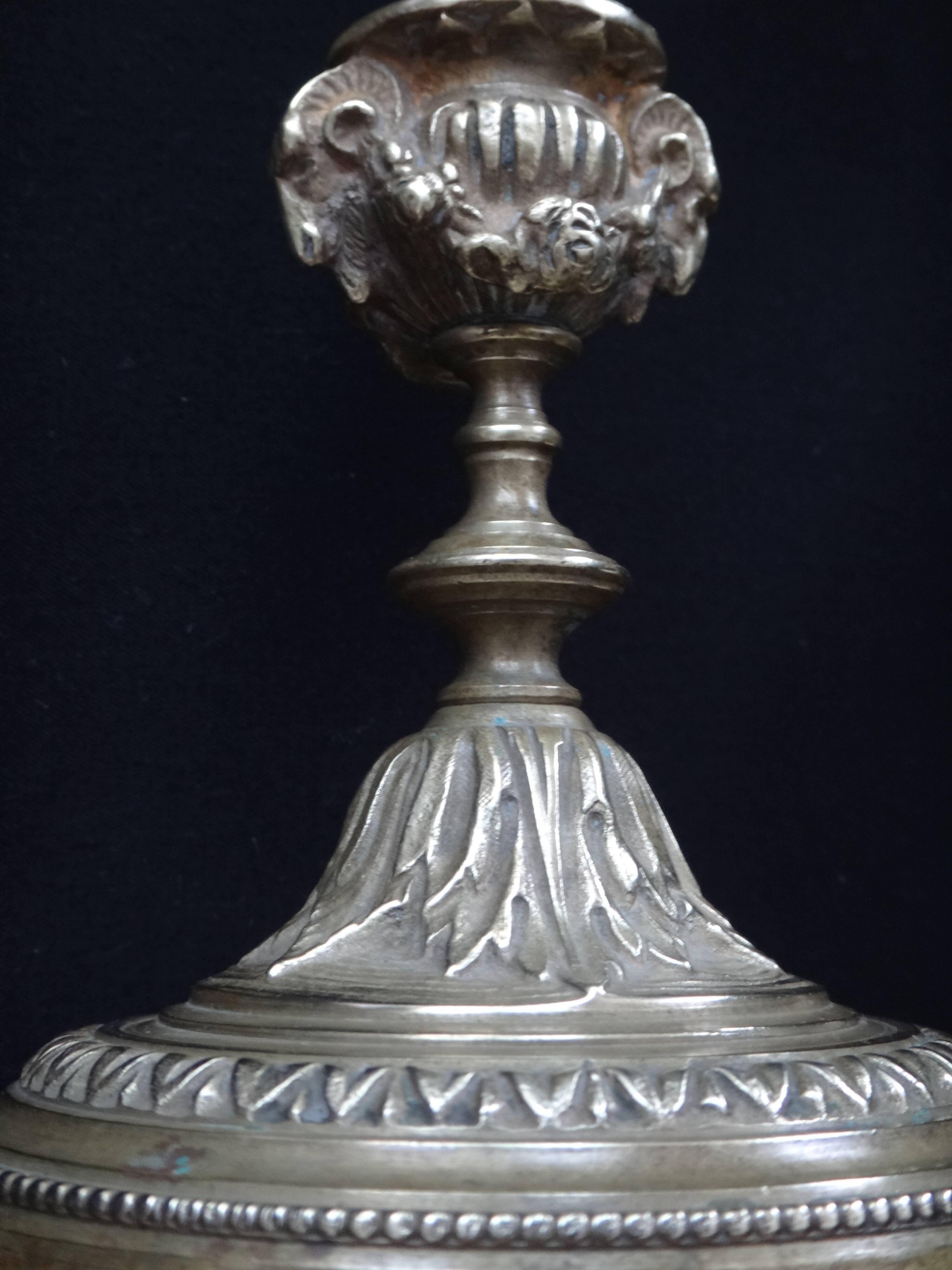 Superb pair of candlesticks with gilded bronze rams Louis XVI style late 19th century